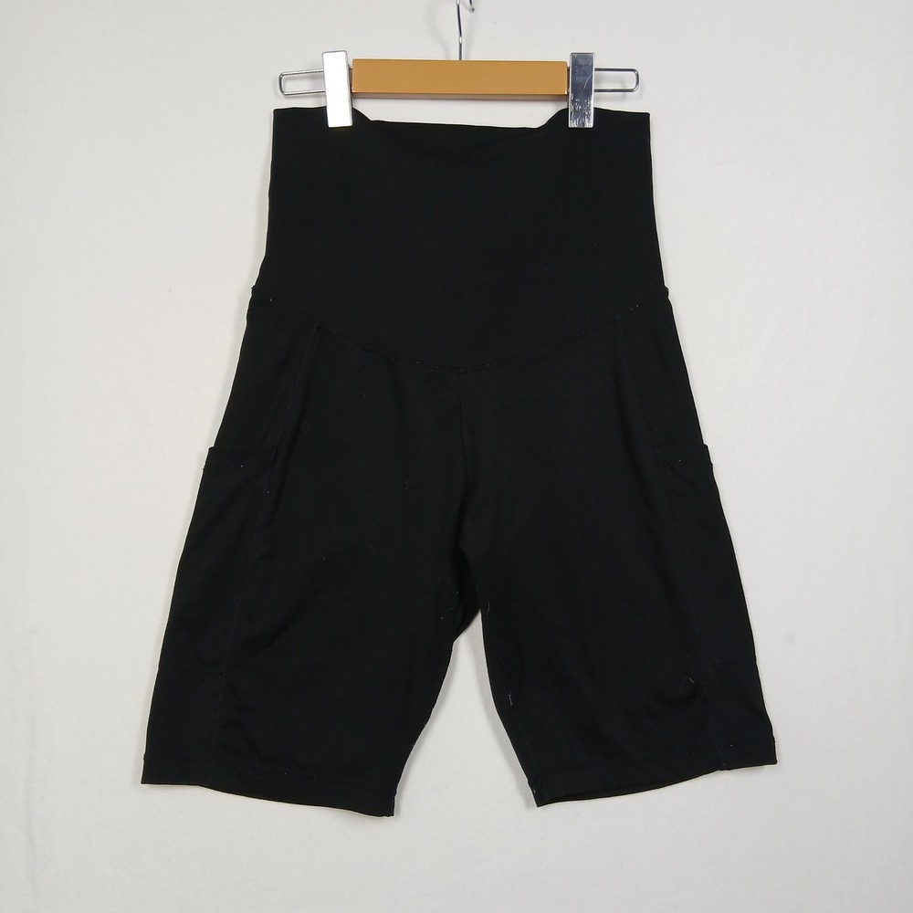 Quince Ultra-High Rise Performance Bike Shorts Black Pockets Size M